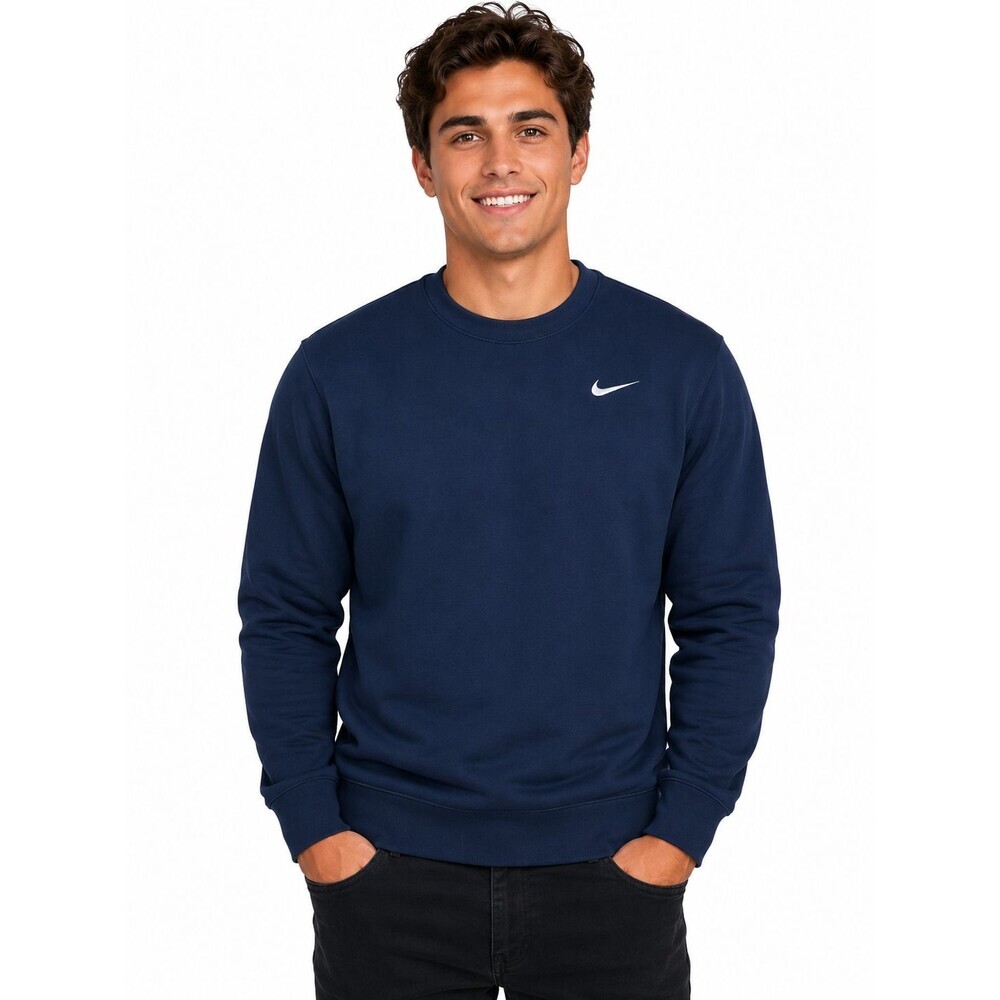 Nike Team Club Crewneck Sweatshirt Mens Navy Blue Fleece Pullover NWT